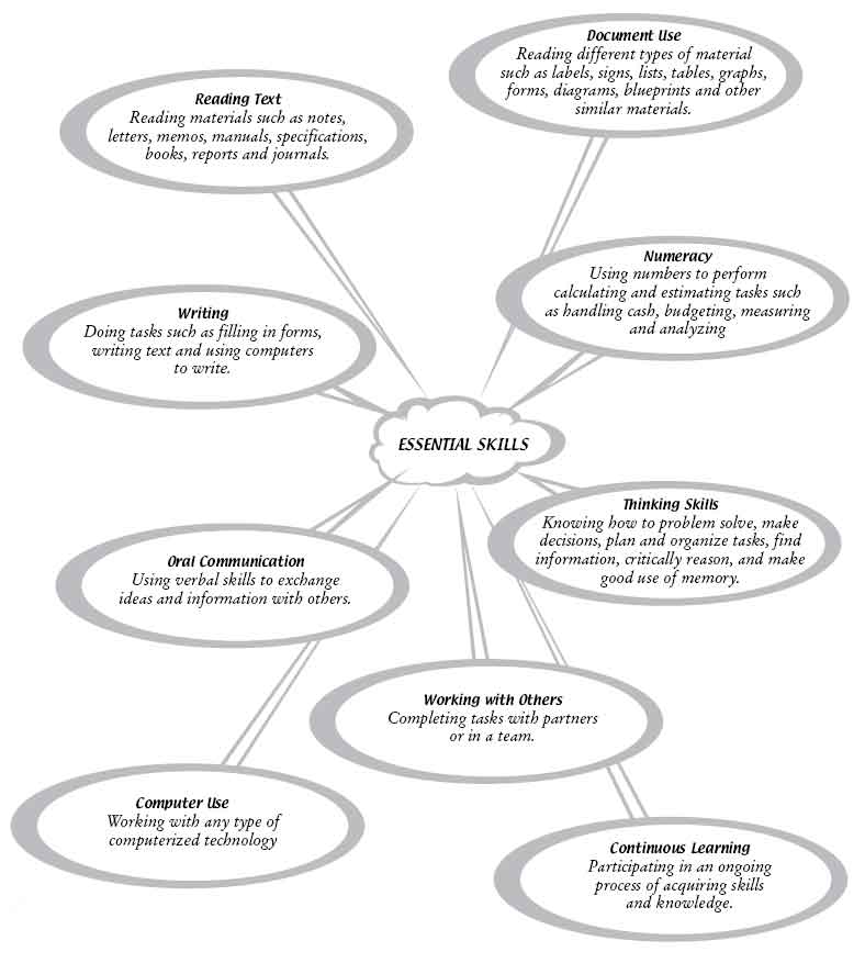 chart displaying all essential skills