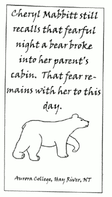 Text and a drawing of a bear