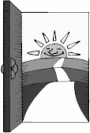 Clipart open doorway with rising sun