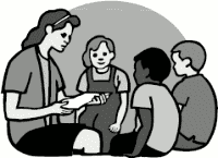 Clipart - one adult reading to three children