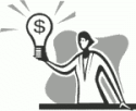 Clipart - person holding up a light bulb containing a dollar sign