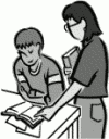 Clipart - Adult & youth looking at an open book