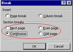Break Dialog Box