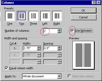 Enter Number of Columns