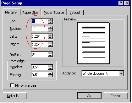 Page Setup Dialog Box