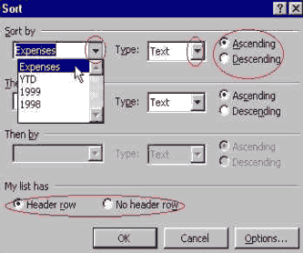 Sort Dialog Box