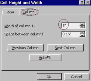 Cell Height and Width