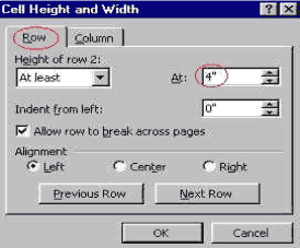 Cell Height and Width