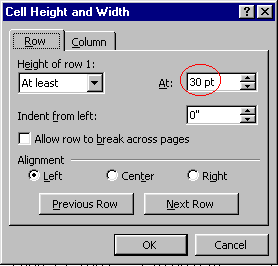Cell Height and Width