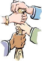people grasping a baseball bat