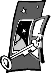 a key unlocking a door that leads to the night sky
