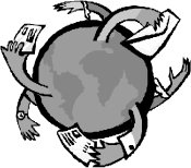hands passing letters around the globe