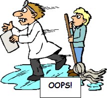 a doctor slipping on a wet floor