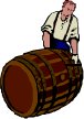 a man rolling a barrell