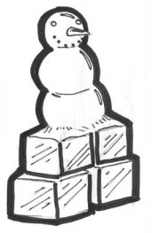 Snowman on top of a block of ice