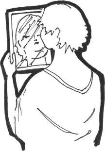 A woman looking into a mirror