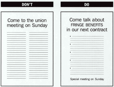 An example of an impersonal leaflet next to a more personal leaflet