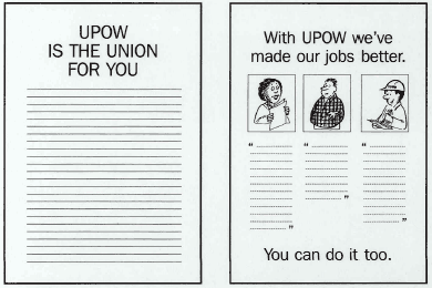 A leaflet written from organizers point of view compared to one written from workers point of view