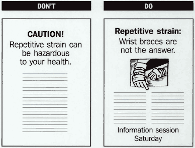 Leaflets comparing the need to indicate what can be done about a situation