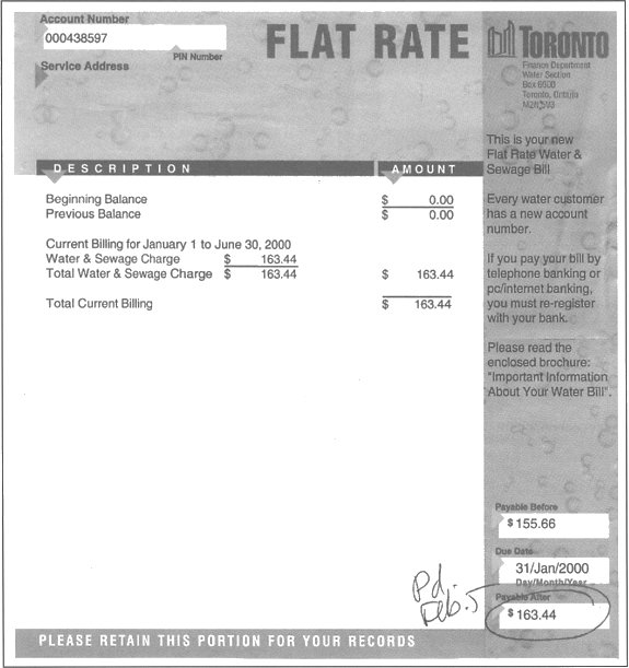 Example of a water bill