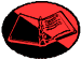 graphic - drawing of an open book on a red and black circle