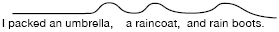 I packed an umbrella, a raincoat, and rain boots.