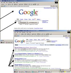 Screenshots of Google homepage and Google results