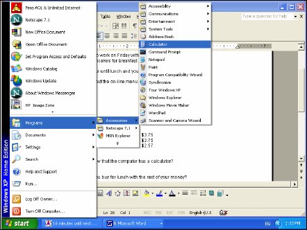 Screenshot of Microsoft Windows 2000 Professional Start Menu