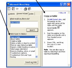 Screenshot of Microsoft Word Help dialog box