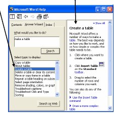 Screenshot of Microsoft Word Help dialog box