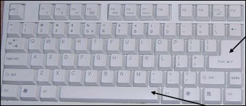 Keyboard with arrows pointing to the Enter button and the Spacebar button