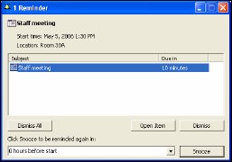 Screenshot of Reminder dialog box