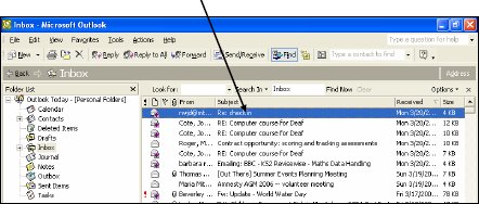 Screenshot of Microsoft Outlook XP Inbox