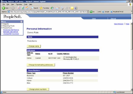 Screenshot of Peoplesoft webpage