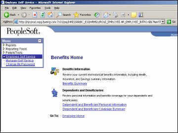 Screenshot of Peoplesoft webpage