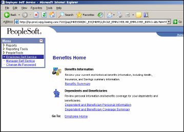 Screenshot of PeopleSoft webpage