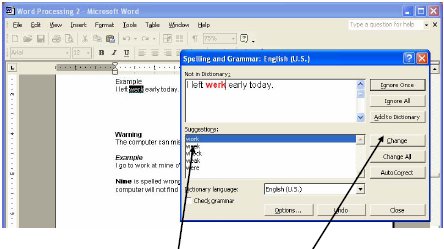 Screenshot of Spelling and grammar dialog box