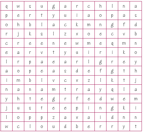 A wordfind puzzle