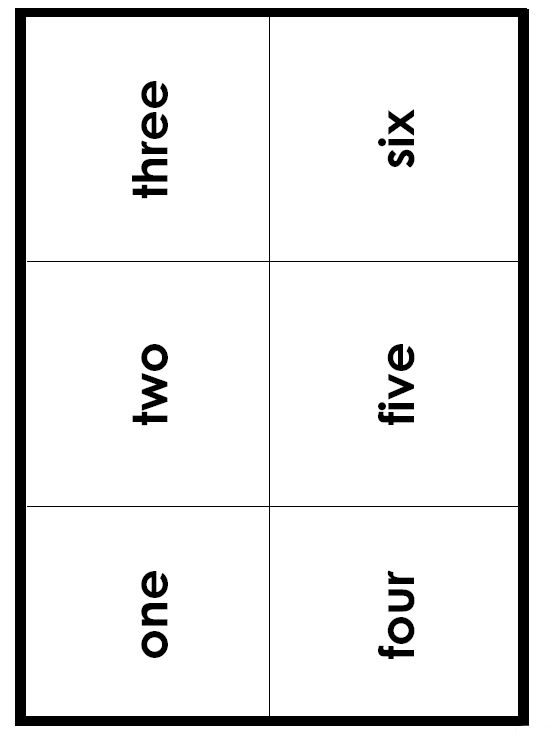 numbered boxes with words One two three four five six