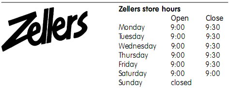 zellers store hours