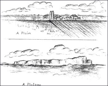 graphic - drawing of a plain and a plateau