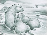 a mother and her cubs in a den