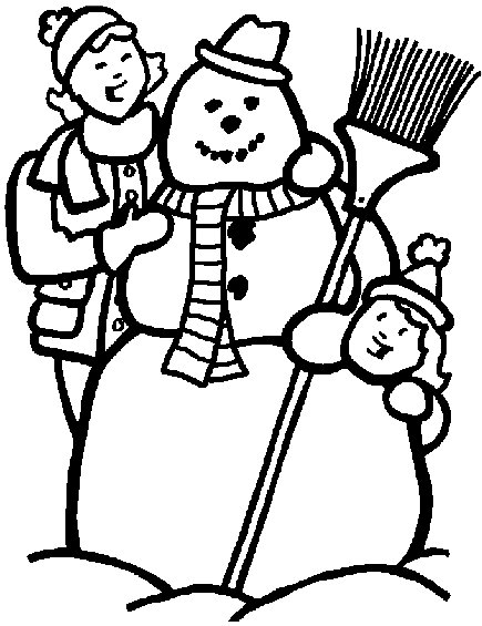 a snowman and two girls