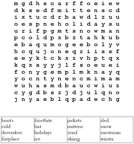 a winter based word search