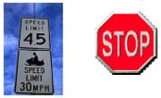 graphic - two traffic signs - a 45 speed limit sign and a stop sign