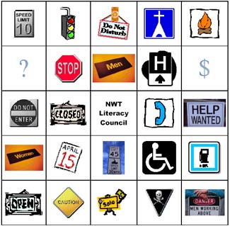 graphic - a page of Signs and Symbols Bingo game