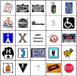 graphic - a page of Signs and Symbols Bingo game