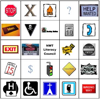 graphic - a page of Signs and Symbols Bingo game