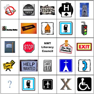 graphic - a page of Signs and Symbols Bingo game