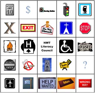 graphic - a page of Signs and Symbols Bingo game